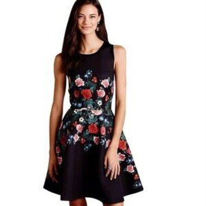 ERIN BY ERIN FEATHERSTON Scuba Fit and Flare Floral Mini Dress, Black, Size 4